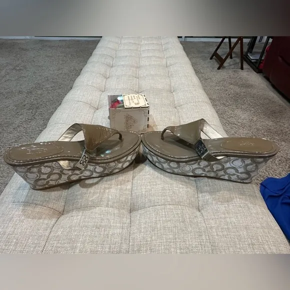 Coach Patent Leather Jody Signature Wedges - Size 10 Taupe (EUC)