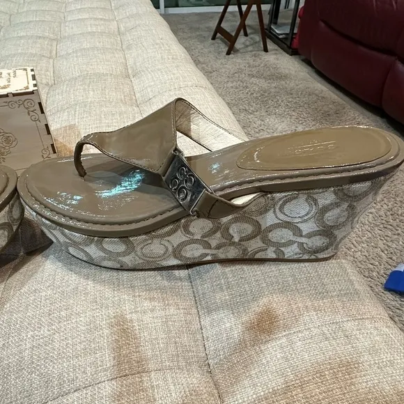 Coach Patent Leather Jody Signature Wedges - Size 10 Taupe (EUC)