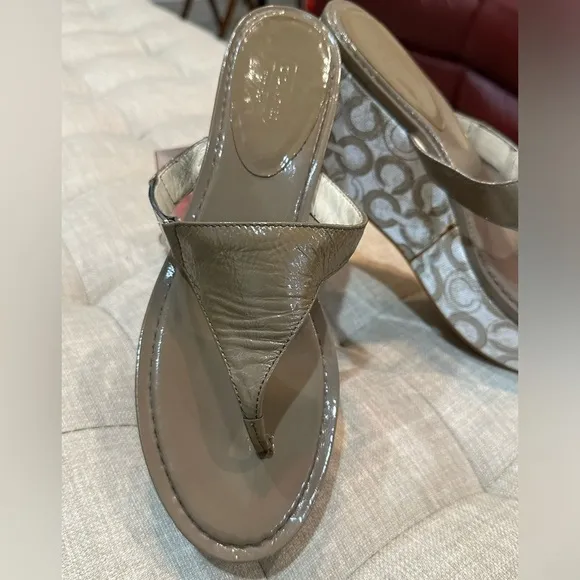 Coach Patent Leather Jody Signature Wedges - Size 10 Taupe (EUC)