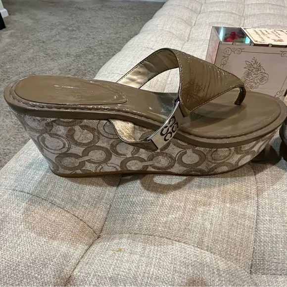 Coach Patent Leather Jody Signature Wedges - Size 10 Taupe (EUC)
