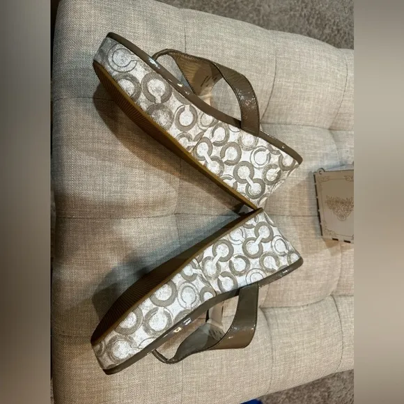Coach Patent Leather Jody Signature Wedges - Size 10 Taupe (EUC)