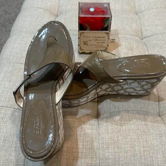Coach Patent Leather Jody Signature Wedges - Size 10 Taupe (EUC)