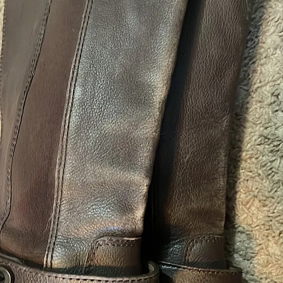 Coach Pencey brown leather zip back heeled boots