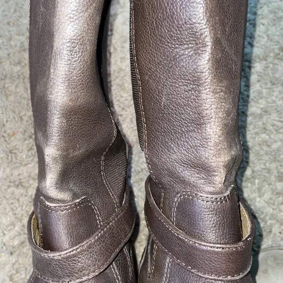 Coach Pencey brown leather zip back heeled boots