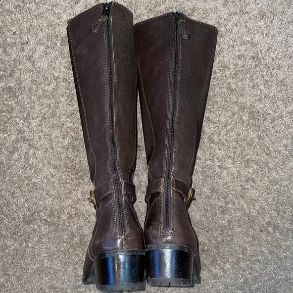 Coach Pencey brown leather zip back heeled boots