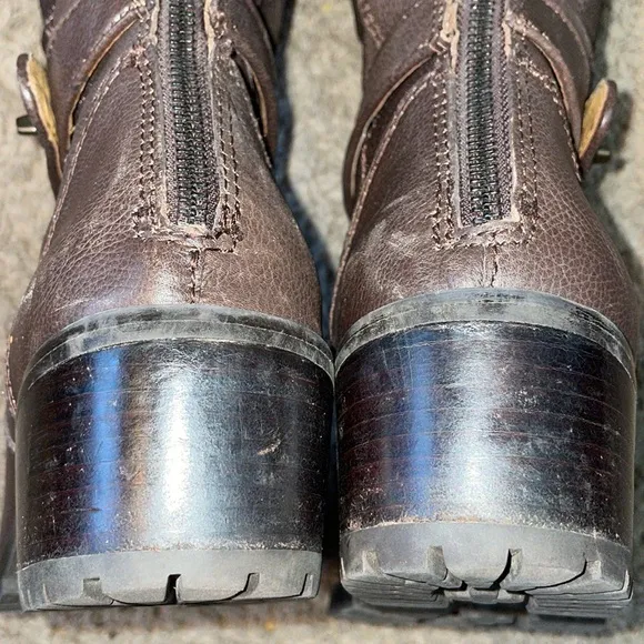 Coach Pencey brown leather zip back heeled boots