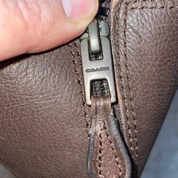 Coach Pencey brown leather zip back heeled boots