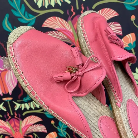 Coach pink Cassidy espadrille leather flats tassel