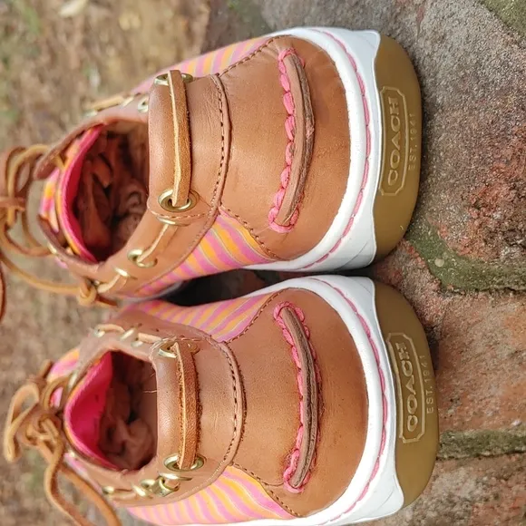 Coach Richelle Cansvas and Leather Plaid Boat Shoe Size 10 (1263)