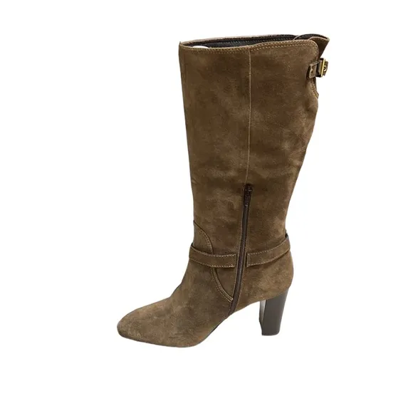 Coach Robynn Brown Suede Mid Calf Heeled Boots Size 11