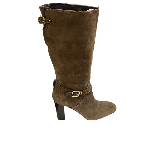 Coach Robynn Brown Suede Mid Calf Heeled Boots Size 11