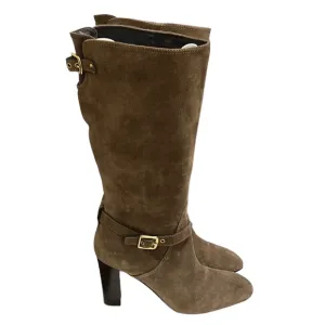 Coach Robynn Brown Suede Mid Calf Heeled Boots Size 11