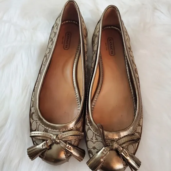 Coach Sophia Size 6.5 Gold Metallic Tassel Ballet Flats