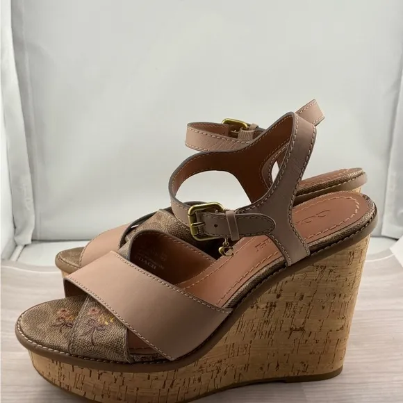 Coach Tan and Pink Wedges with Cork-Style Heel NWOT