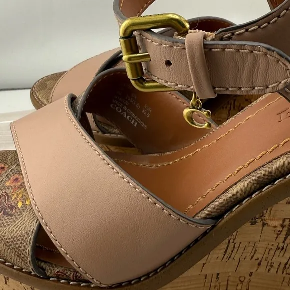 Coach Tan and Pink Wedges with Cork-Style Heel NWOT