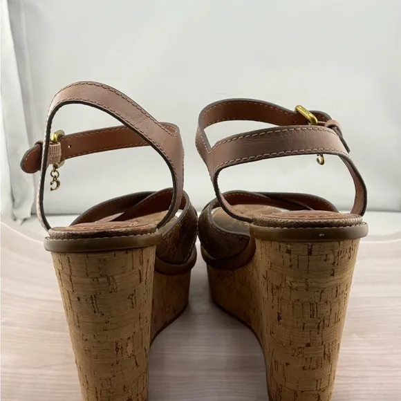 Coach Tan and Pink Wedges with Cork-Style Heel NWOT