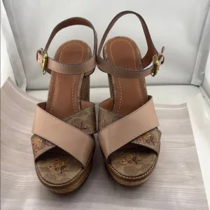 Coach Tan and Pink Wedges with Cork-Style Heel NWOT