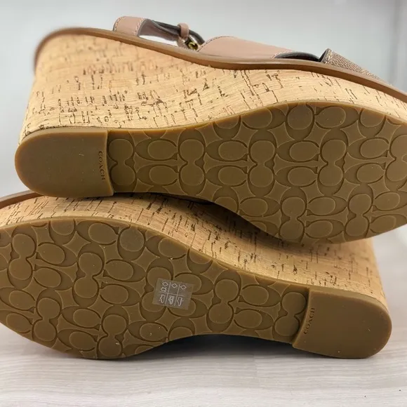 Coach Tan and Pink Wedges with Cork-Style Heel NWOT
