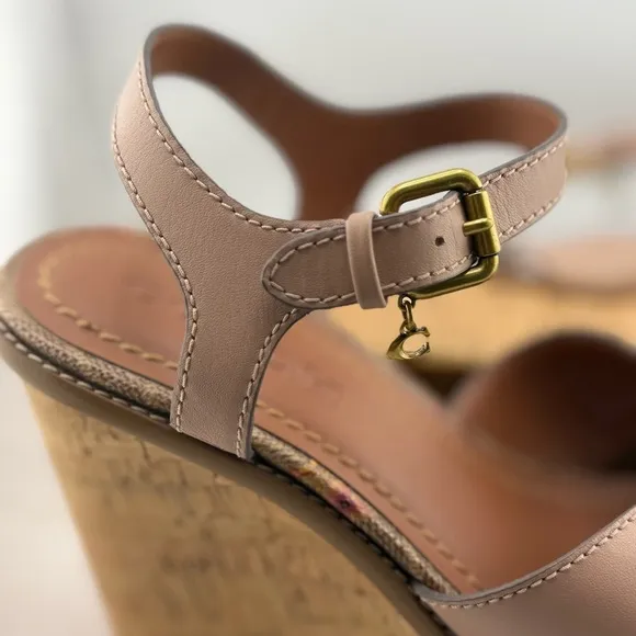 Coach Tan and Pink Wedges with Cork-Style Heel NWOT