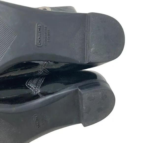 Coach Trystan Boots Womens 7M Black Soft Patent Leather Calf Flat