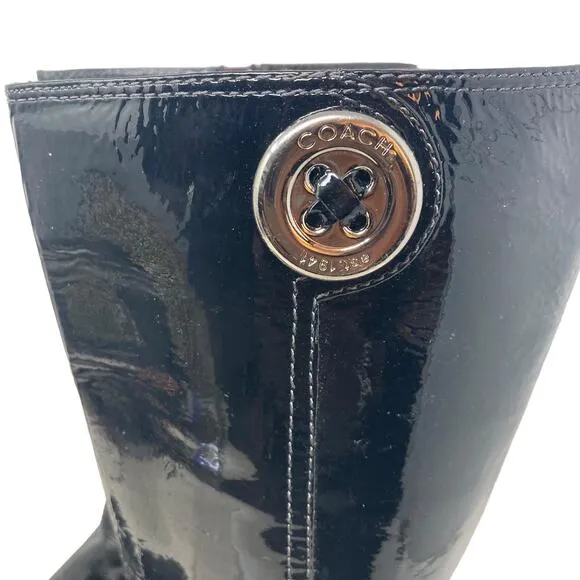 Coach Trystan Boots Womens 7M Black Soft Patent Leather Calf Flat