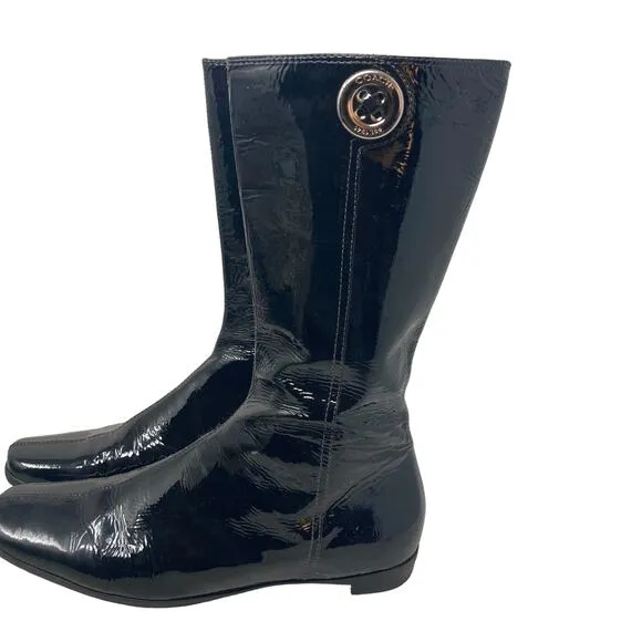 Coach Trystan Boots Womens 7M Black Soft Patent Leather Calf Flat