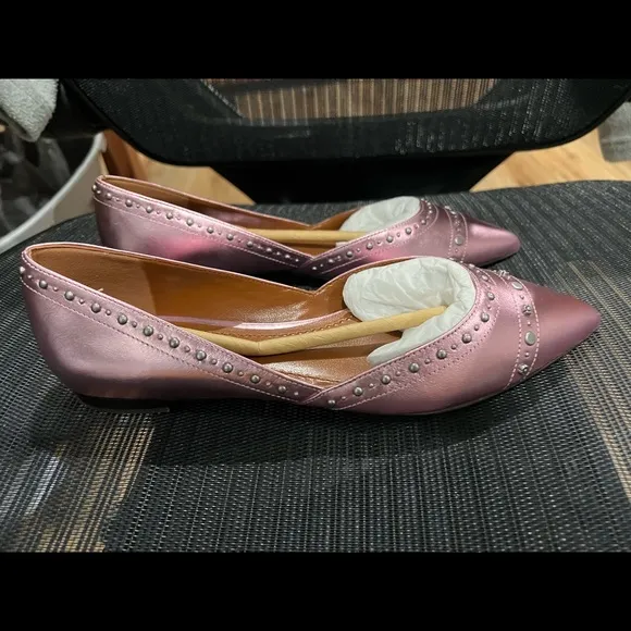 Coach Valentina Pointed Toe Leather Flat Ballerina metallic pink shoes, Sz 6.5