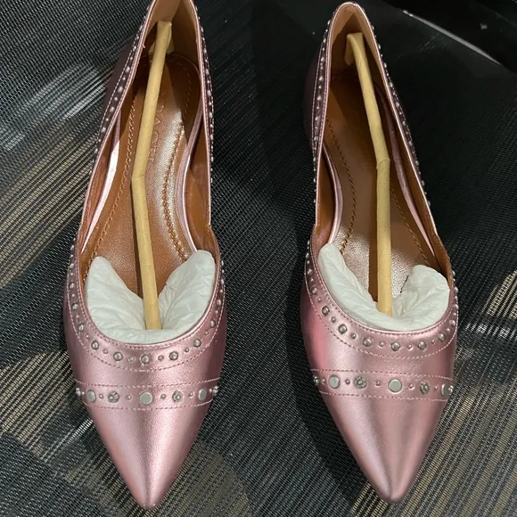 Coach Valentina Pointed Toe Leather Flat Ballerina metallic pink shoes, Sz 6.5