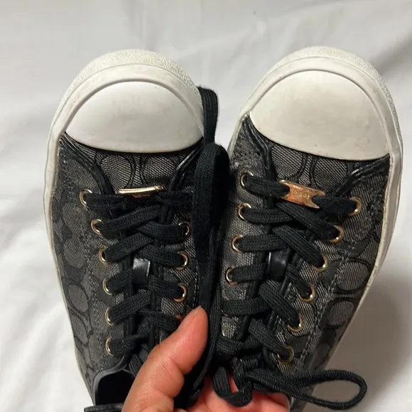 Coach women sneakers, tennis shoes size 8.5B black canvas excellent used