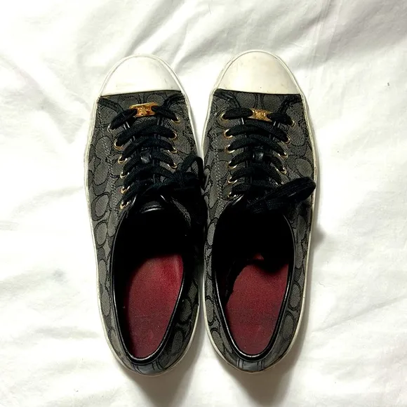 Coach women sneakers, tennis shoes size 8.5B black canvas excellent used