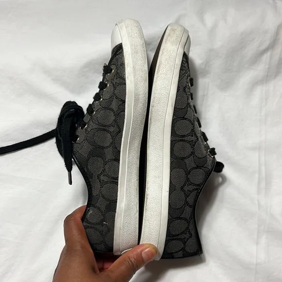 Coach women sneakers, tennis shoes size 8.5B black canvas excellent used
