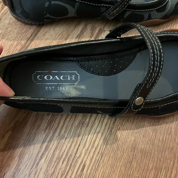 Coach Women's Black Signature Logo Mary Jane Shoes Leather and Canvas Joy Size 5