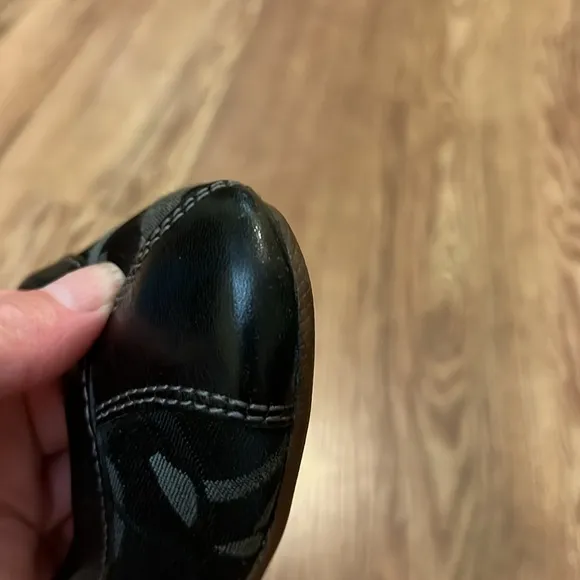 Coach Women's Black Signature Logo Mary Jane Shoes Leather and Canvas Joy Size 5
