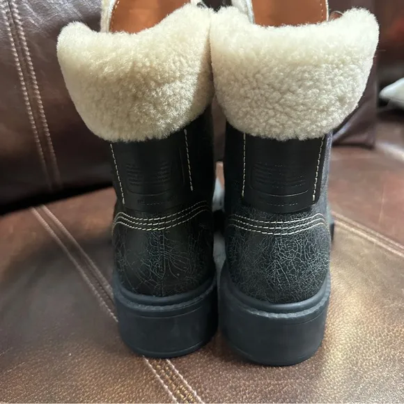 Coach Women's Lorimer G5495 Black Leather Distressed Shearling Boots Size 7 B