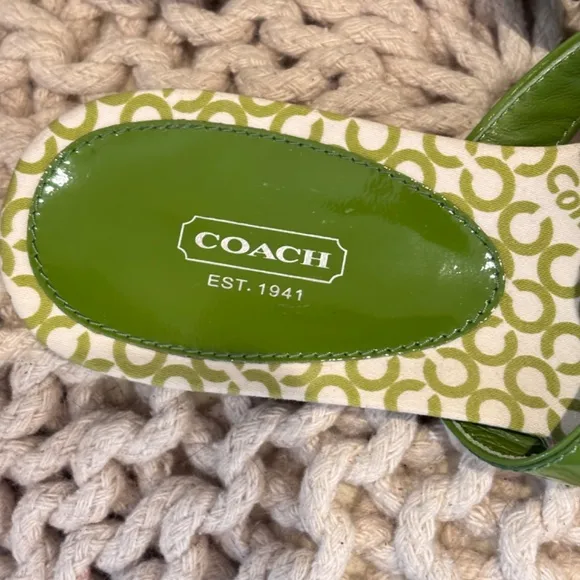 Coach Women's Patty Flower Green Flats Sandals Leather SZ 9B