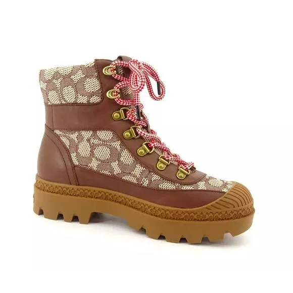 Coach Women's Talia Jacquard Coco/Maple boots, Brown Size 6.5M