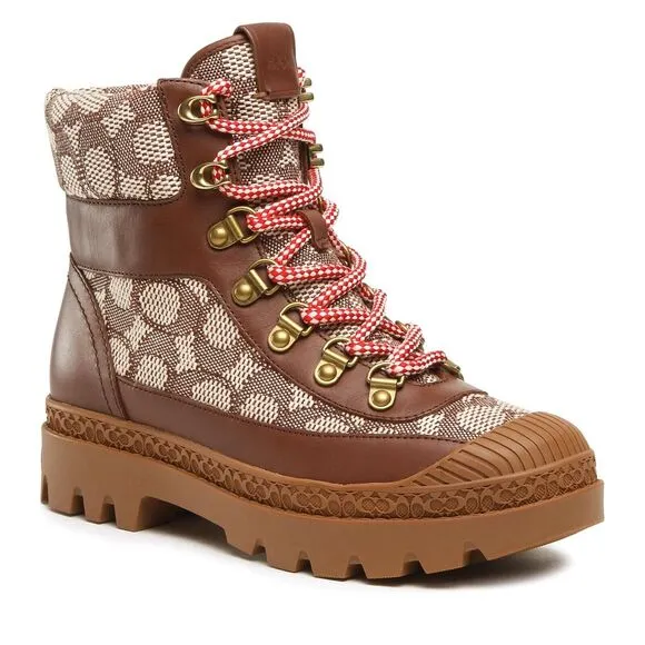 Coach Women's Talia Jacquard Coco/Maple boots, Brown Size 6.5M