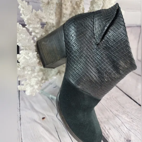COCLICO SHOES OKI BLACK SUEDE TEXTURED LEATHER ANKLE BOOT HEELS WOMEN'S SIZE 37