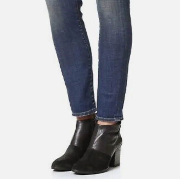 COCLICO SHOES OKI BLACK SUEDE TEXTURED LEATHER ANKLE BOOT HEELS WOMEN'S SIZE 37