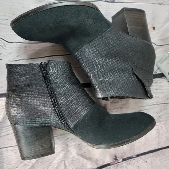 COCLICO SHOES OKI BLACK SUEDE TEXTURED LEATHER ANKLE BOOT HEELS WOMEN'S SIZE 37