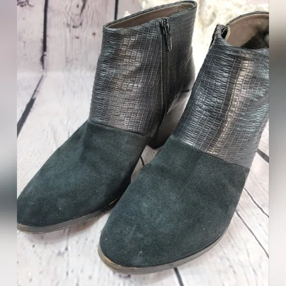 COCLICO SHOES OKI BLACK SUEDE TEXTURED LEATHER ANKLE BOOT HEELS WOMEN'S SIZE 37
