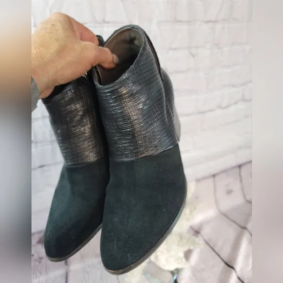 COCLICO SHOES OKI BLACK SUEDE TEXTURED LEATHER ANKLE BOOT HEELS WOMEN'S SIZE 37