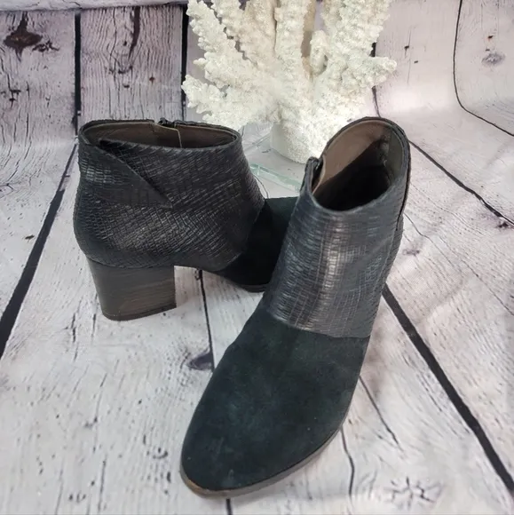 COCLICO SHOES OKI BLACK SUEDE TEXTURED LEATHER ANKLE BOOT HEELS WOMEN'S SIZE 37