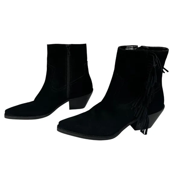 Coconuts by Matisse Side Zip Fringe Black Suede Booties Womens Size 6M