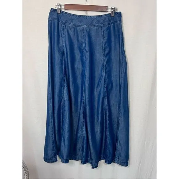 Coldwater Creek denim maxi skirt lyocell full flowy  chambray side zip sz 10