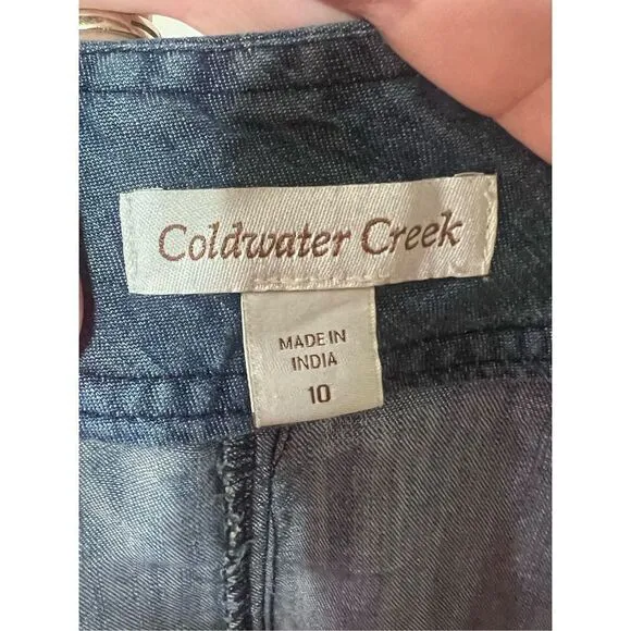 Coldwater Creek denim maxi skirt lyocell full flowy  chambray side zip sz 10