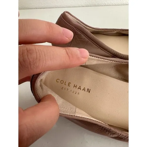 Cole Haan Ballet Flats Scrunch Bow Gold Detail Blush Pink Leather Round Women 8