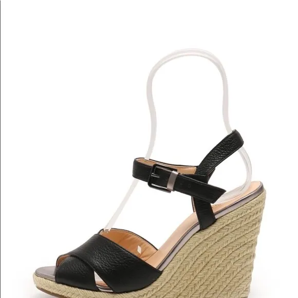 Cole Haan Black Hart Woven Espadrille Wedges
