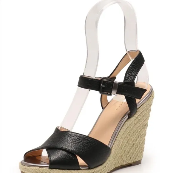 Cole Haan Black Hart Woven Espadrille Wedges