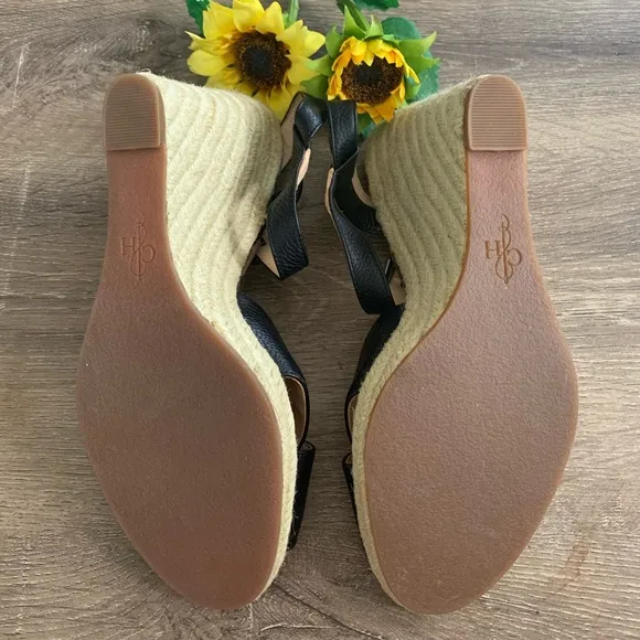 Cole Haan Black Hart Woven Espadrille Wedges